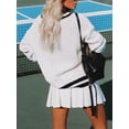 thumbnail image 2 of Jersey Aoudery para mujer, cuello en V, sobredimensionado, tejido trenzado, todo blanco, 2 of 6