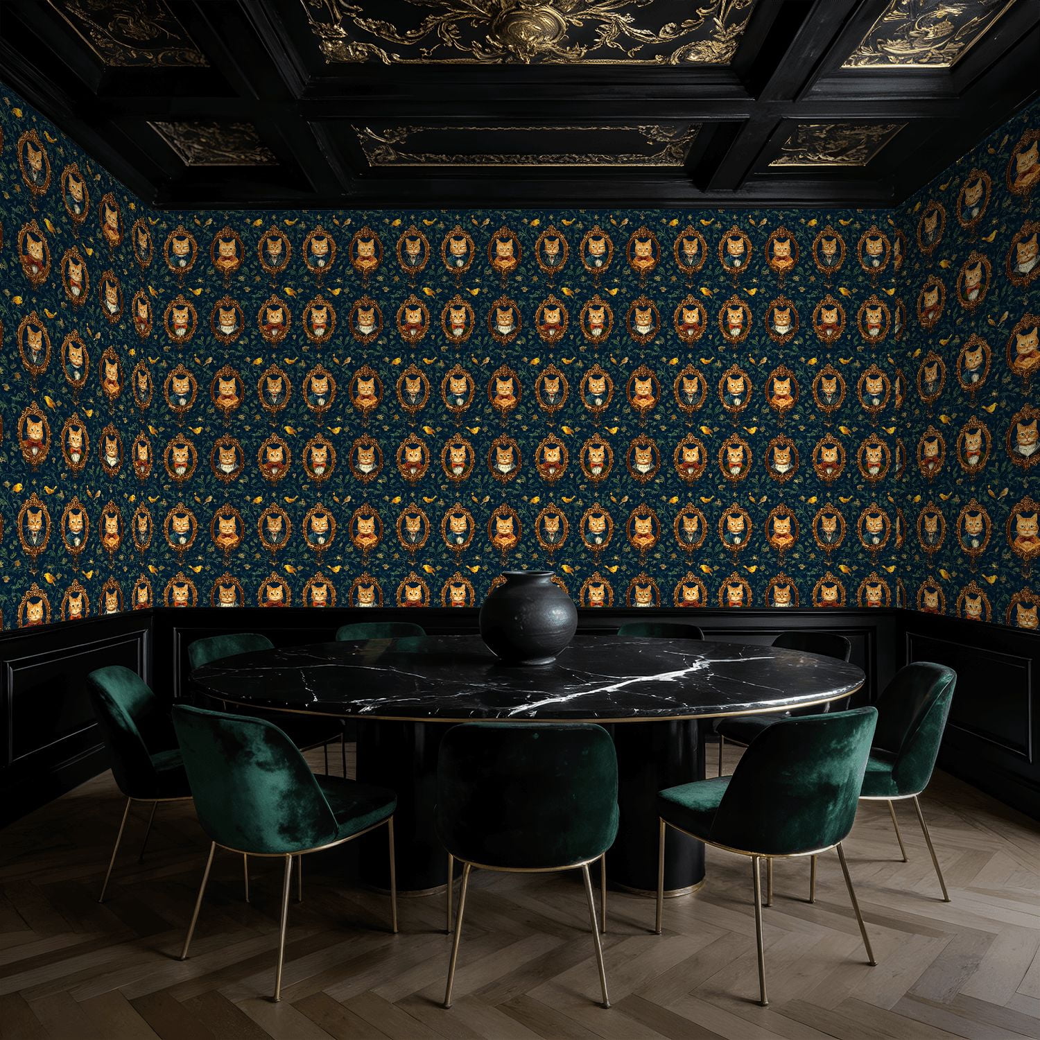 Peel and Stick Wallpaper Baroque Vintage Cat Portraits Floral Frames Bow Ties Wall Mural 23.6in x 9.8ft Self Adhesive Removable Wall Paper Renter Friendly Wallpaper for Nursery Bedroom Cabinets
