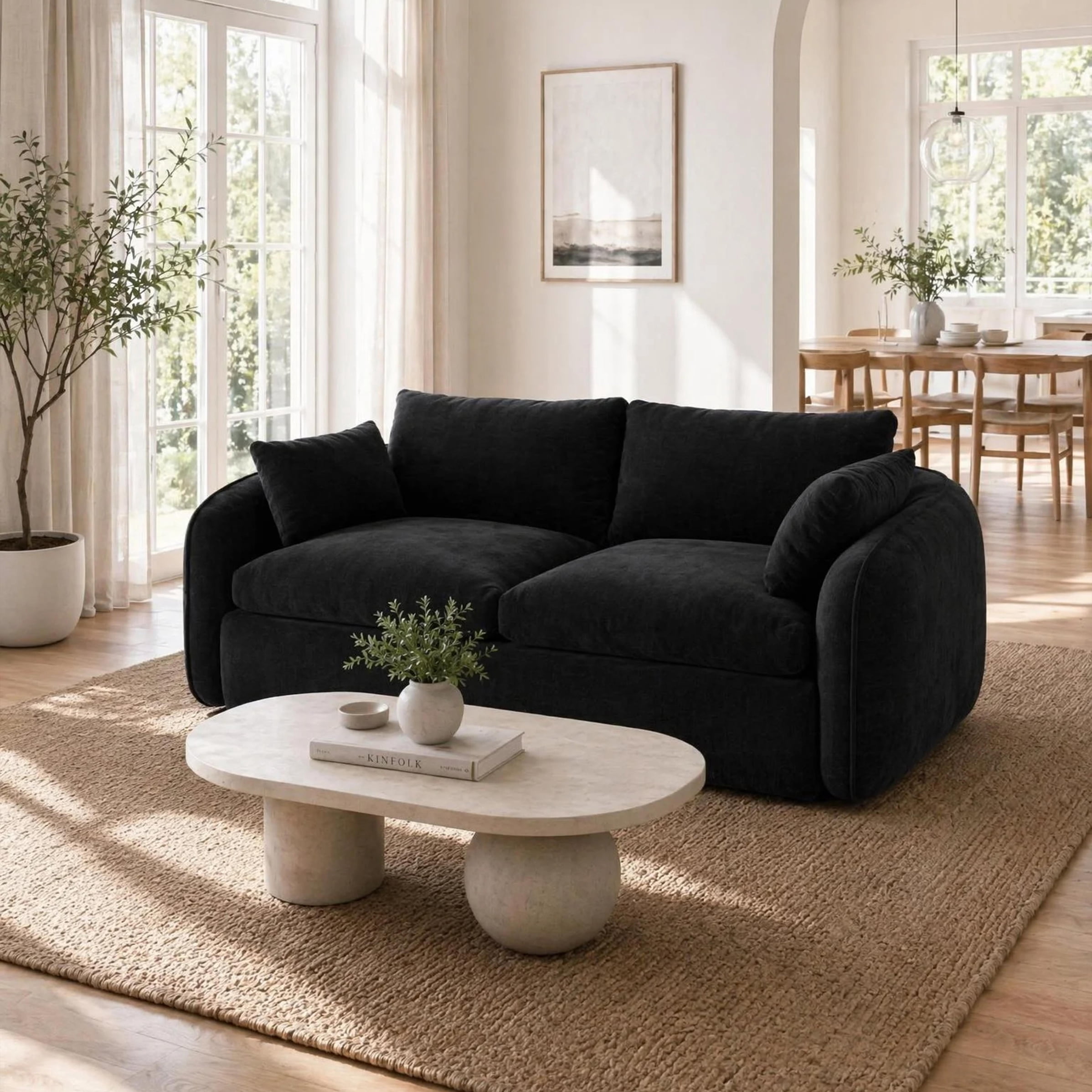 Garitin Loveseat Sofa and Two Seater Couch 78.7 Inch, Foam Filled Suede Fabric Living Room Furniture for Apartment, Black