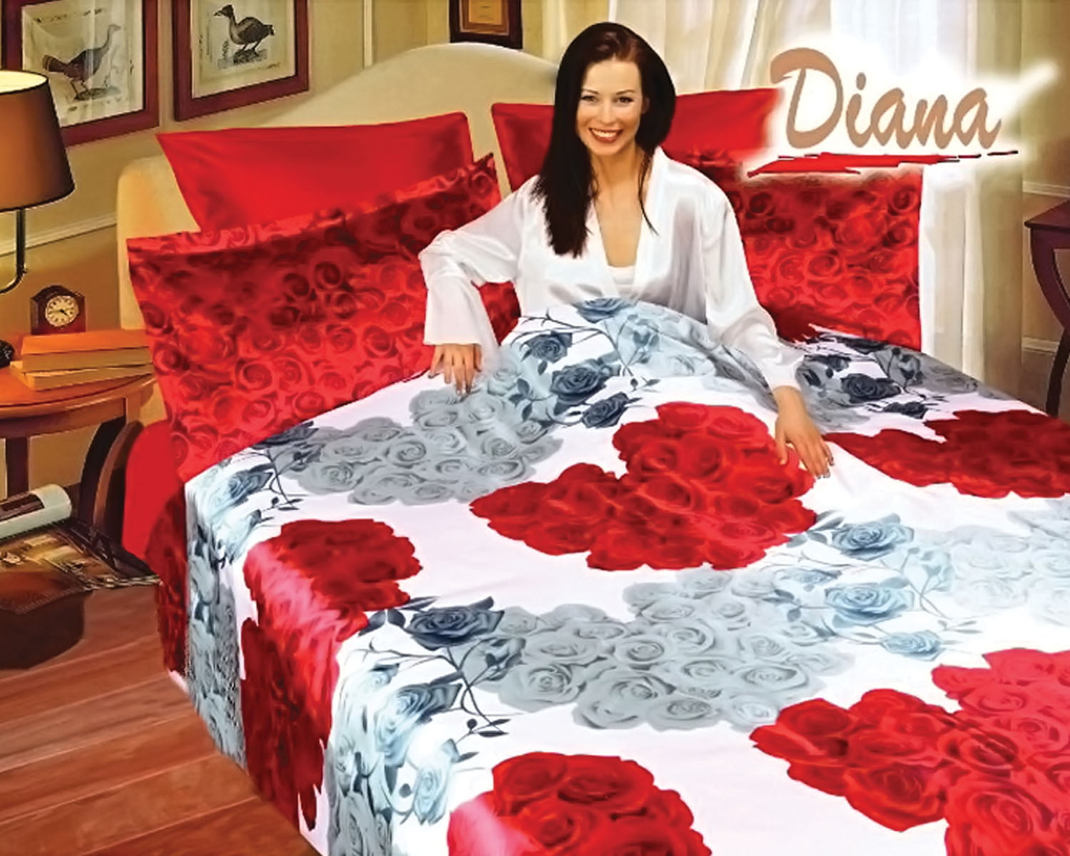 Diana Queen Bed Silk Satin Bedding Floral Duvet Cover Set 