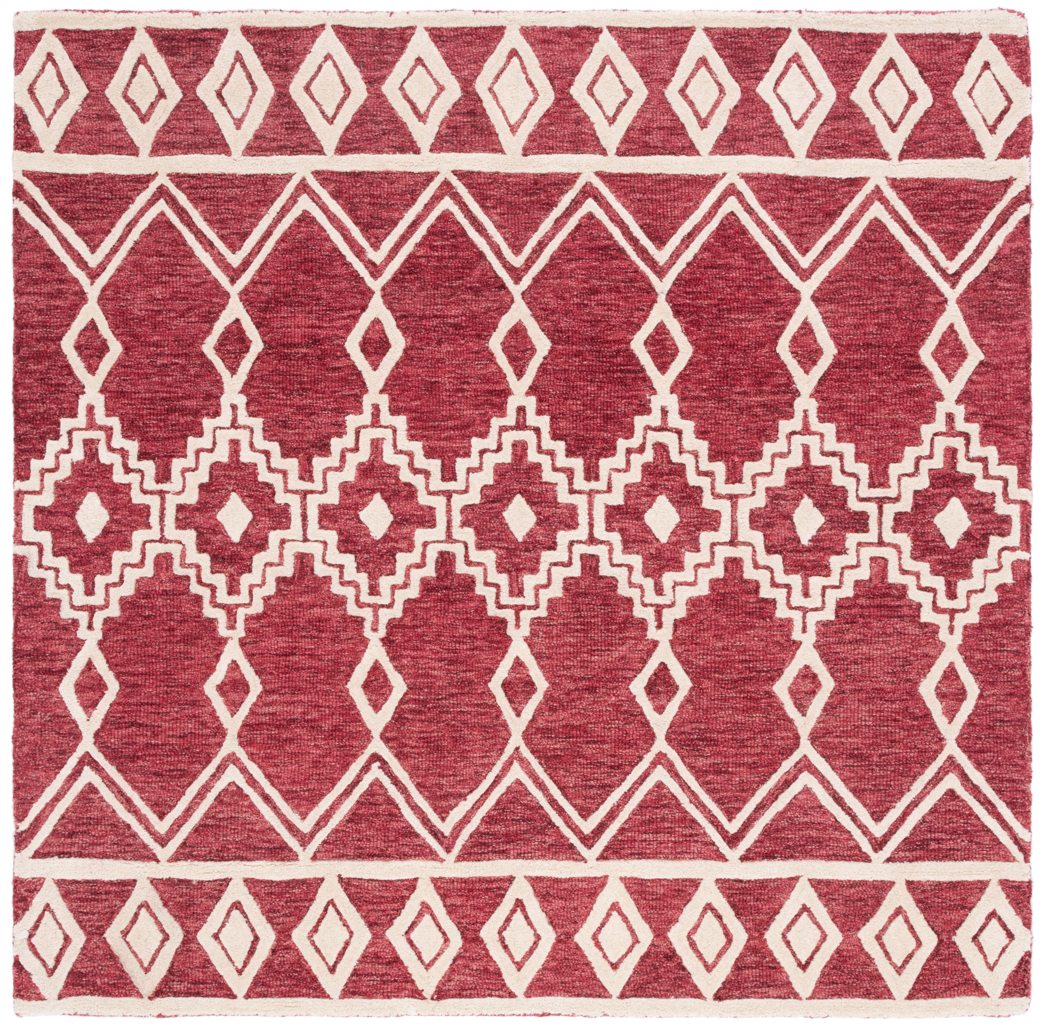 SAFAVIEH Abstract Torrey Geometric Wool Area Rug, Red/Ivory, 6' x 6' Square