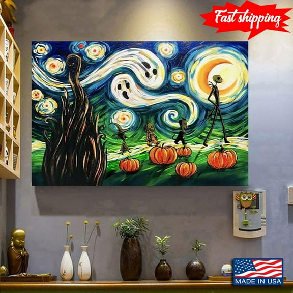 The Nightmare Before Christmas Cast In The Starry Night Vincent Van Gogh 11 x 17 Inch Poster