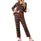 thumbnail image 2 of INSPIRE CHIC Conjunto de Pijamas de Mujer a Cuadros con Manga Larga y Pantalones, Botones y Bolsillos, Talla S, Cuadros Rojos, 2 of 6
