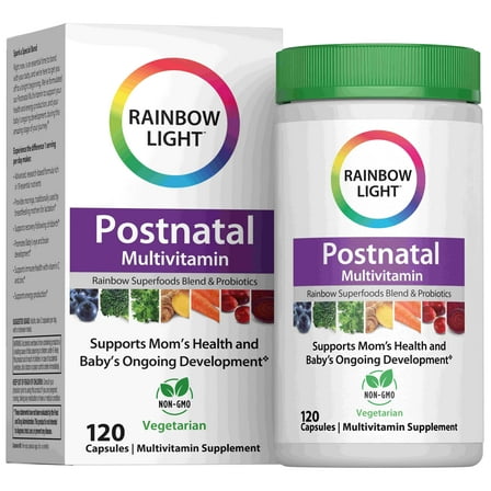 Postnatal Multivitamin | 120 Capsules | Superfood and Probiotic Blend | by Rainbow Light