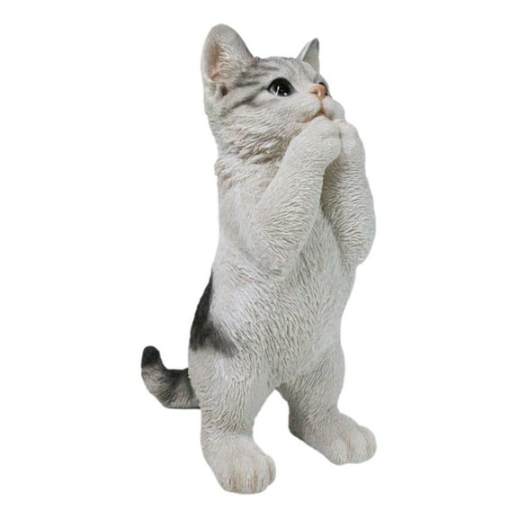 Realistic Begging Feline Shorthair Calico Cat Kitten Figurine With Glass Eyes