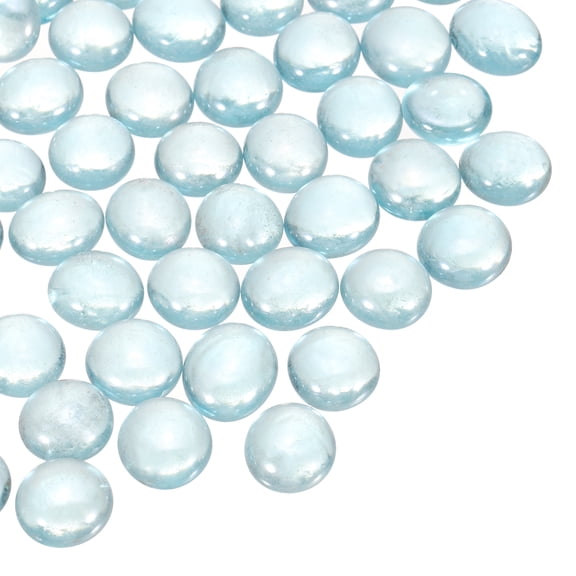 Glass Beads,100pcs Flat Glass Gemstone Light Sea Blue 1.1lbs (0.47-0.55") Glass Marbles Pebbles for Vase Fillers Aquarium Decor DIY Craft