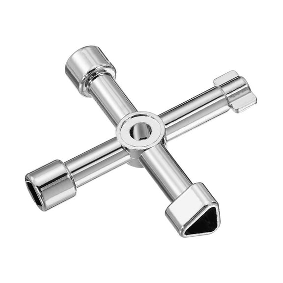 REGALWOVEN Multi-Functional Universal Cross Key, Zinc Alloy 4 Way Gas Water Meter Key Wrench, Silver