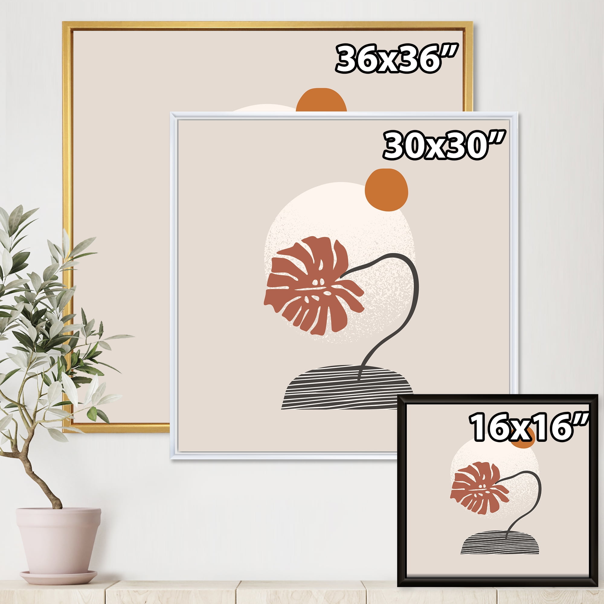 Designart 'Abstract Geometry Shapes and Tropical Palm Leaf III' Modern Framed Canvas Wall Art Print