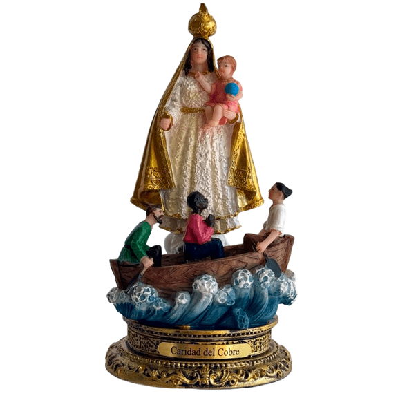 Caridad Del Cobre Manto Dorado 6" Virgen Caridad Del Cobre Patrona De Cuba Resin Catholic Religious Figure