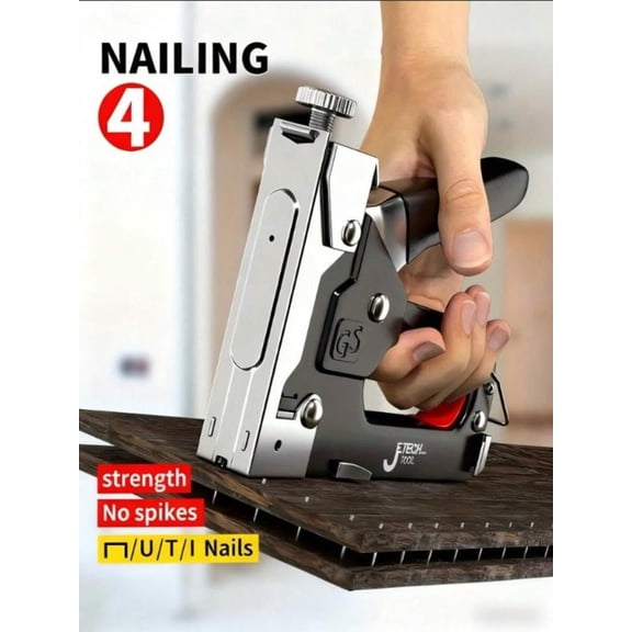 Heavy Duty 4-In-1 Stapler/Nail Gun – No Electricity, Ergonomic Design, Suitable for T/U/I/P Type Staples