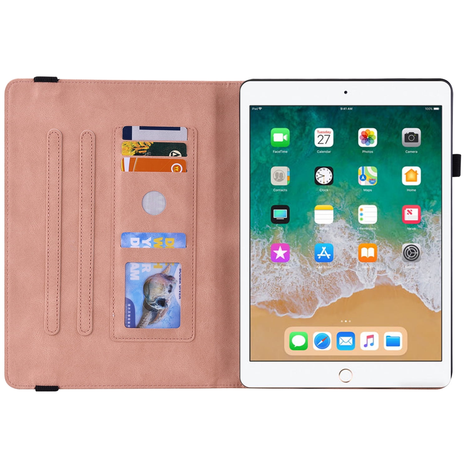 iPad 9.7 Case 2018/2017, iPad Air 1 2 Case, Allytech Butterfly Embossed Shock Absorption Kickstand Pencil Holder Auto Sleep Wake Slim Cover Case for Apple iPad 6th 5th Generation, Pink
