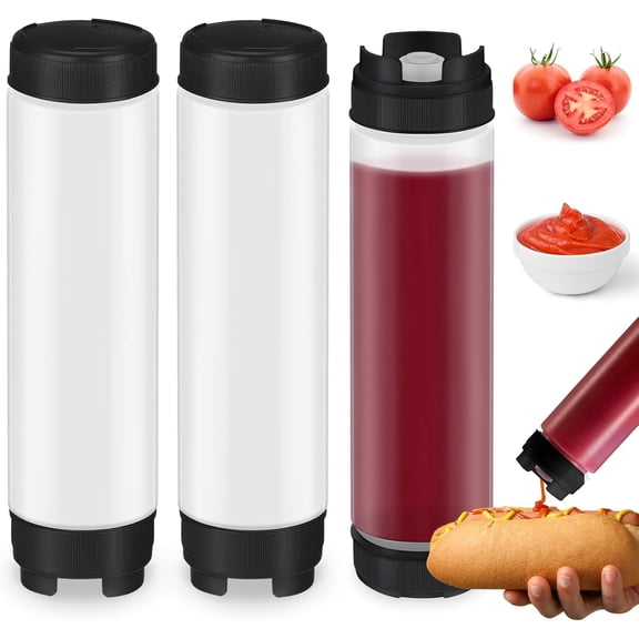 3 Pcs 16 oz Inverted Plastic Squeeze Bottles, Refillable Tip Large Valve Dispenser Condiment Squeeze Bottle for Sauces Ketchup Sour Cream Self Sealing Syrup Dispenser for Restaurants