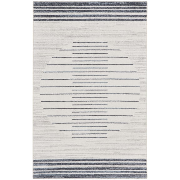 Nourison Astra Machine Washable 2'2" x 4' Ivory Blue Mid-Century Modern Indoor Flatweave Rug