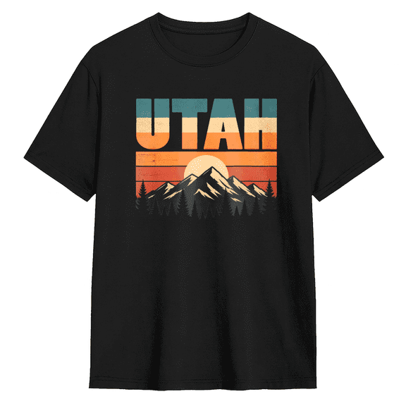 Utah Mountains Sunset Retro Graphic Tee for Men and Women, Funny Road Trip Cotton Short Sleeves T-Shirt