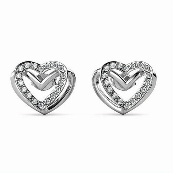 NILAKANTH JEWELS Heart Stud White Swarovski Crystals Earrings, Sterling Silver, Gift for Women