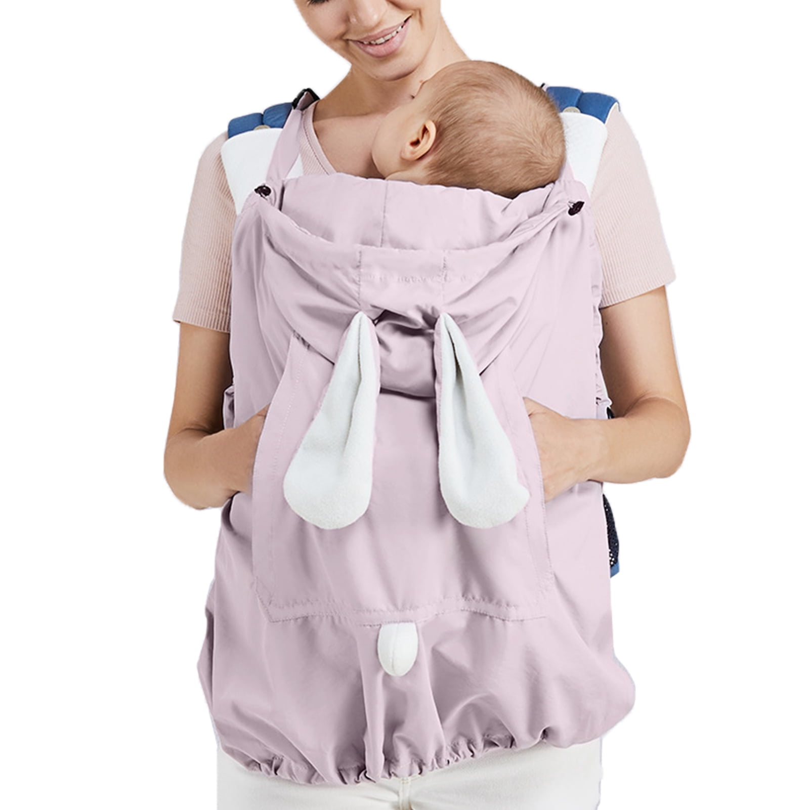 Riousery Baby Carrier Cover Hooded Stretchy Cloak for Infants Windproof Soft Stroller Cover with Pocket Purple Pink Rabbit 32x26x0.8 inches / 81x66x2 cm