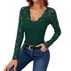 thumbnail image 1 of MHFRRA Camiseta de Manga Larga Ajustada para Mujer con Cuello En V, Diseño de Panel de Encaje, Elegante Ribete Floral, Top Elegante y Cómodo. Verde, 1 of 5