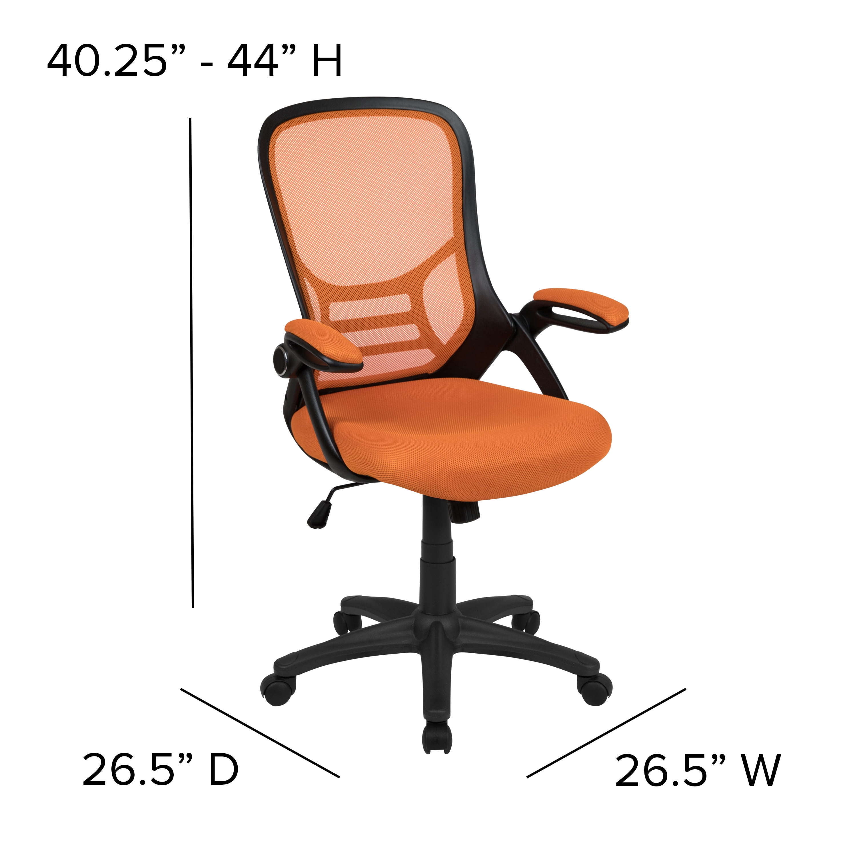 Flash Furniture High Back Orange Mesh Ergonomic Swivel Office Chair with Black Frame and Flip-up Arms
