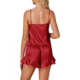 thumbnail image 4 of Ensemble de Pyjamas en Satin 3 Pcs pour Femmes, Haut Cami et Shorts, Vêtements de Nuit avec Robe, Bourgogne, 4 of 5