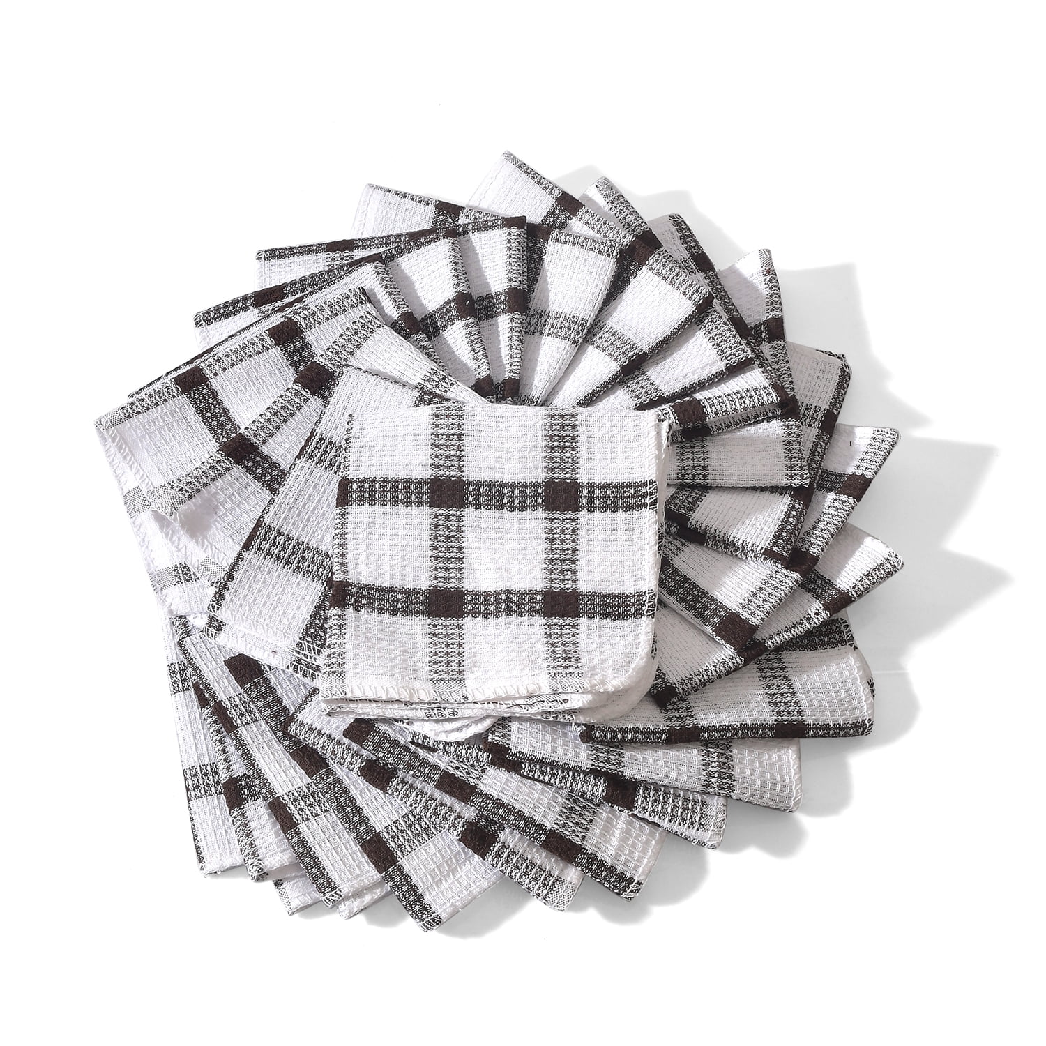 Shop LC Set of 24 White and Brown Cotton Checkered Pattern Kitchen Tea