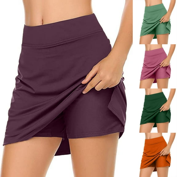 USSUMA Workout Shorts Women Solid Color Running Pull-on Elastic Quick Dry Skinny Shorts Skirts Casual Mid Waist Sports Delightful Shorts Leggings Athletic Fit Shorts for Beach Army Green L