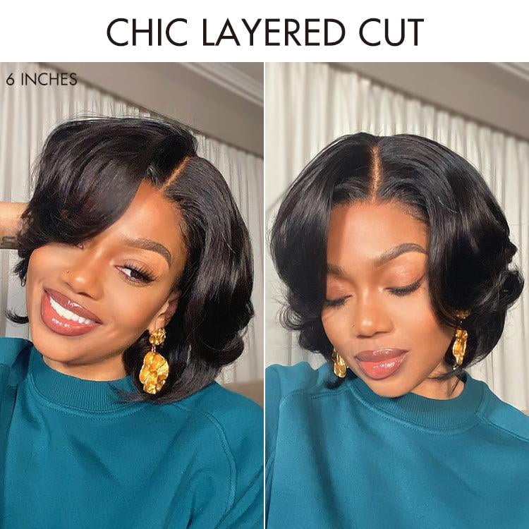 LUVME Elegant Boss Vibe Short Pixie Cut Natural Black / Ombre Brown Glueless Minimalist HD Lace Wig Ready to Go