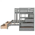 thumbnail image 5 of Triple Bunk Bed with Staircase and 7 Drawers, L-Shaped Bunk Bed for 3, Solid Wood Full Over Twin & Twin Bunk Bed Frame with Safety Guardrail & Storage Board, Space Saving, No Box Spring Needed, Grey, 5 of 7