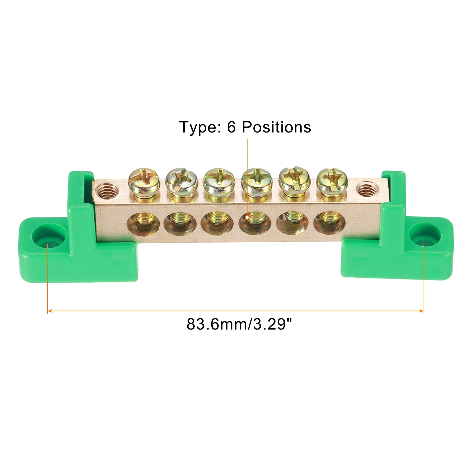 5 Pcs 6 Positions Bridge Design Terminal Bus Bar Terminal Block Brass Wire Screw Grounding Strip Green 94x12x22mm