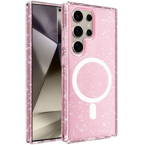 For Samsung s25 Ultra Glitter Ultra [Magnetic Circle] Thick 3mm Transparent Hybrid - Pink