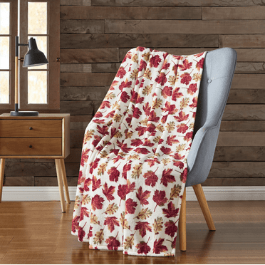 Kate Aurora Autumn Harvest Adirondack Country Farmhouse Leaves Oversized Soft & Plush Accent Throw Blanket