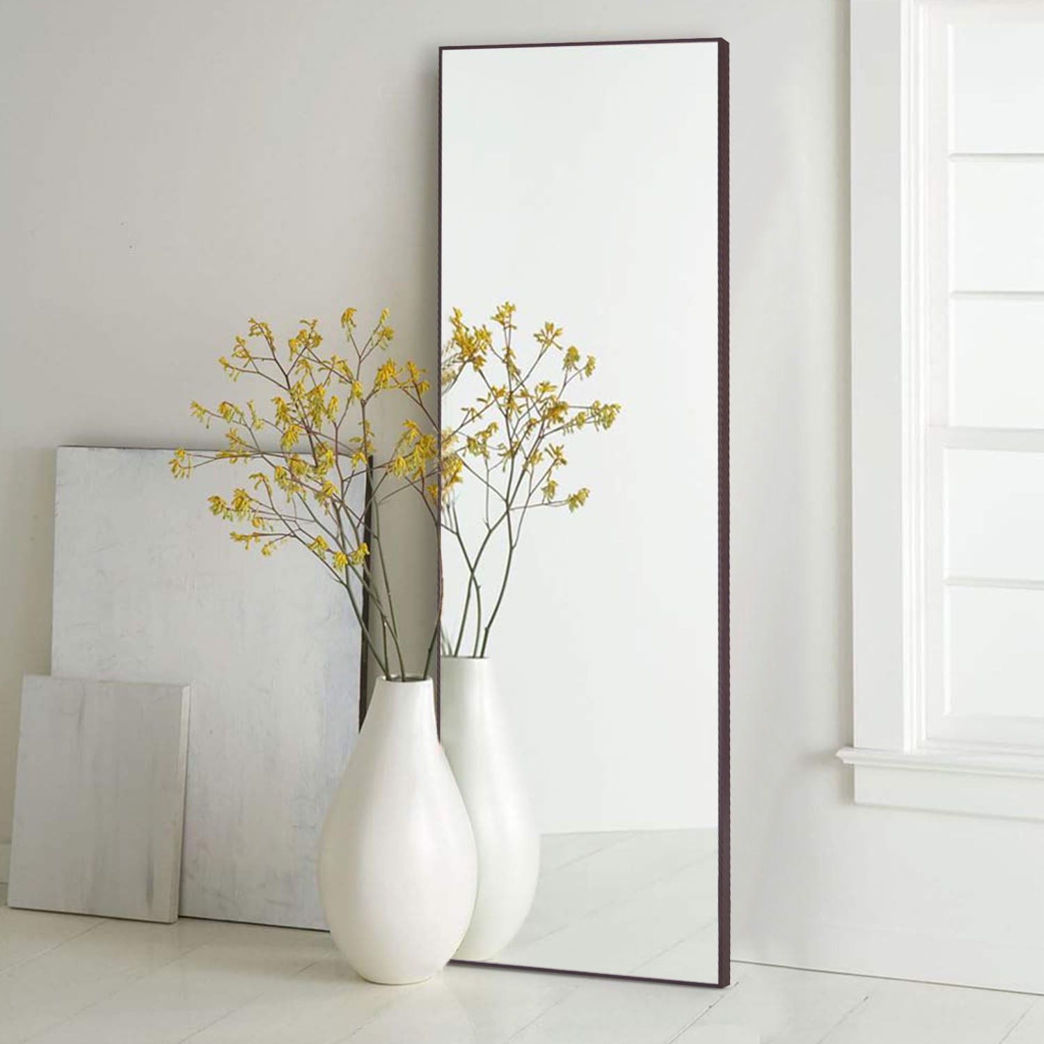 Black 59 x 20 with Standing ElevensMirror Full Length Mirror Dressing Mirror with Standing Holder 59x20 Large Rectangle Bedroom Floor Mirror Wall-Mounted Mirror Hanging Leaning 