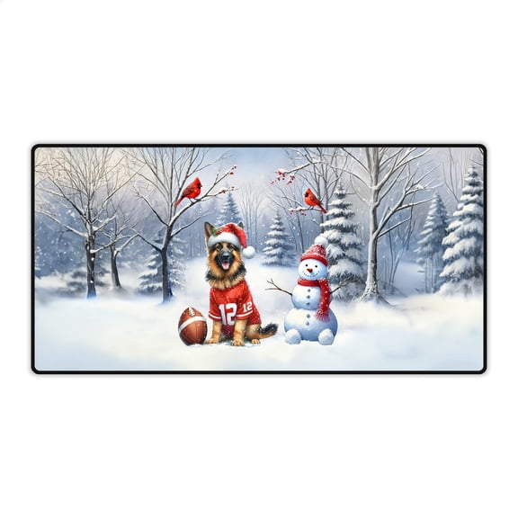Hello Winter German Shepherd Football Snowman Welcome Snowy Morning Desk Mat Full Keyboard Mouse Pad Alsatian Dog Lover Gifts Large Mousepad - 01012