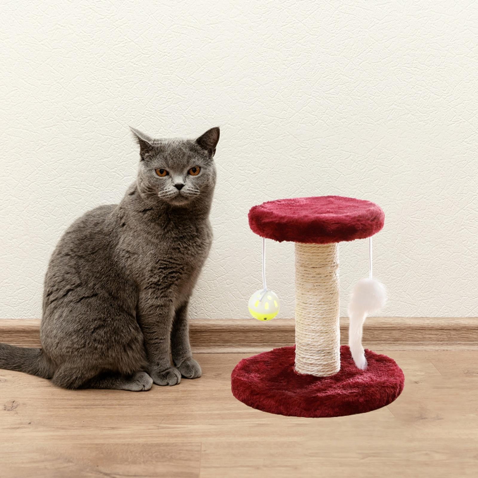EHJRE Cat Scratching Post, Sisal Climbing Frame for Cats Indoor, Interactive Cute Sisal Scratching Post for Kittens, Home Decoration Red