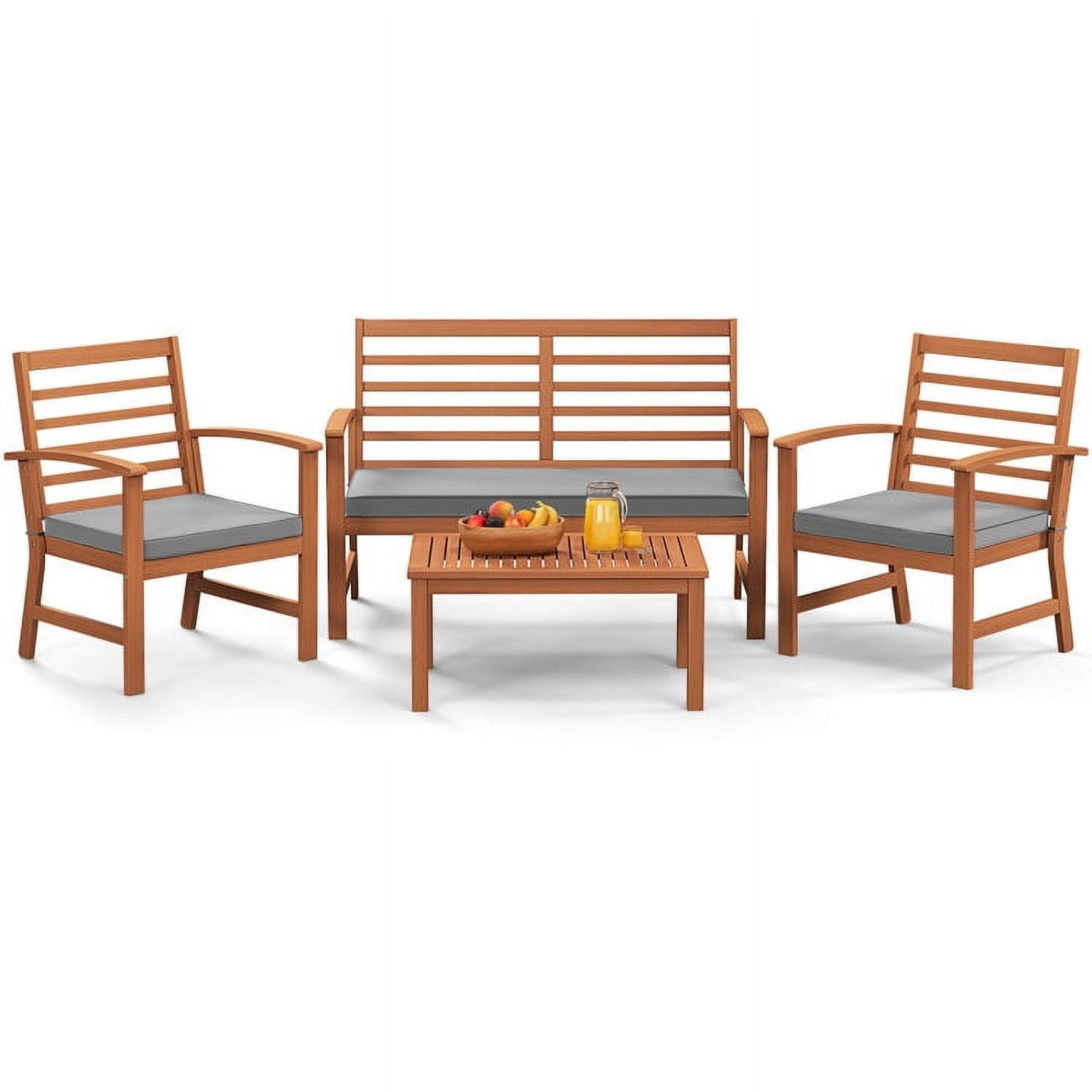 Aimee Lii 4 Pieces Outdoor Furniture Set with Stable Acacia Wood Frame, Patio Furniture Sets, Gray Aimee Lii 4 Pieces Outdoor Furniture Set with Stable Acacia Wood Frame, Patio Furniture Sets, Gray