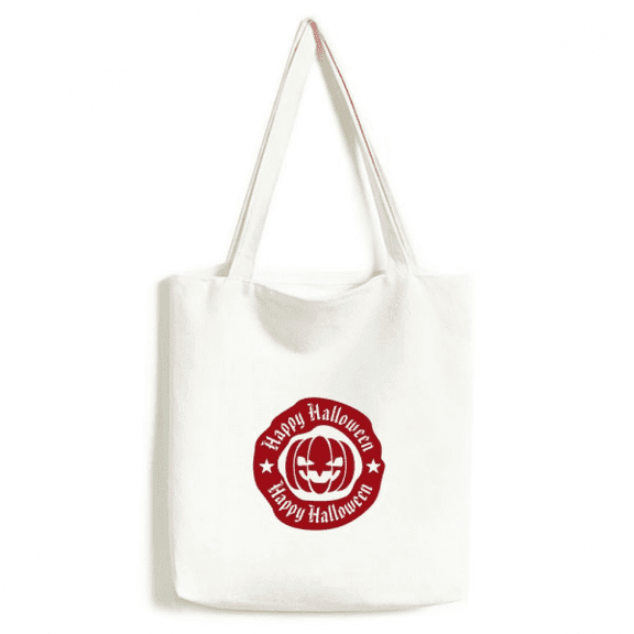 Red Round Pattern Halloween Pumpkin Tote Canvas Bag Shopping Satchel Casual Handbag