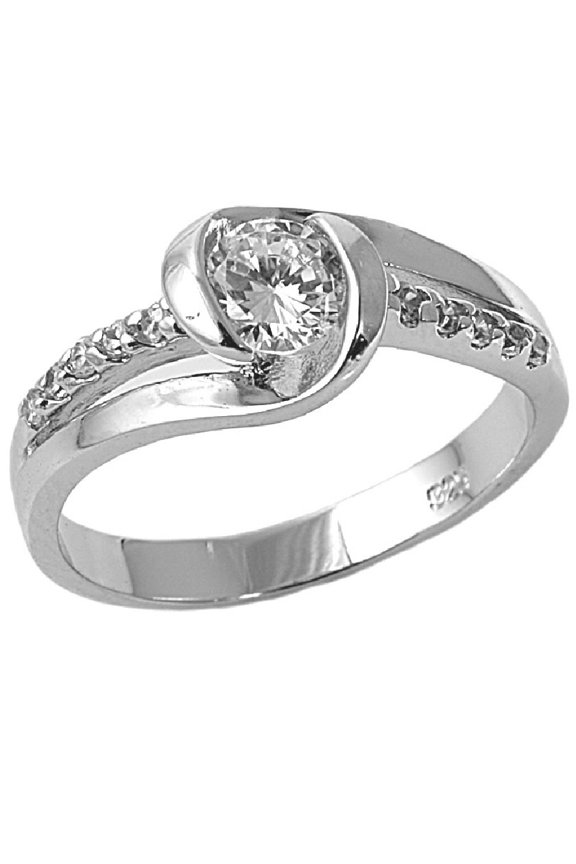 Round Center Designer Cubic Zirconia Ring Sterling Silver 925 Size 7