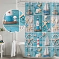 thumbnail image 4 of Nautical Shower Curtain Set with Hooks, Ocean Lighthouse Starfish Shell Ship Waterproof Fabric Bathroom Curtains Decor Home Accessories,Stall 36 X 72 Inch, 4 of 9