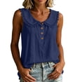 thumbnail image 4 of Women's Front Placket Top Baeitkot Women's Solid Color Casual Lace Up Front Placket Top Navy XXL, 4 of 8
