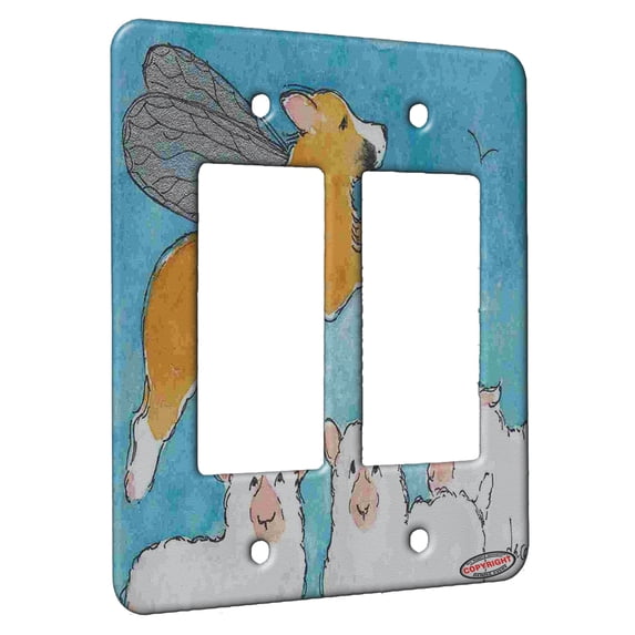 KuzmarK™ 2 Gang Rocker Wall Plate - Welsh Corgi Fairy Dog with Mystified Sheep Dog Art by Denise Every