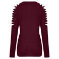 thumbnail image 4 of Moda para mujer, manga larga, cuello redondo, taladro caliente, mangas recortadas, blusa para mujer Pompotops  FGAJ12885, 4 of 5