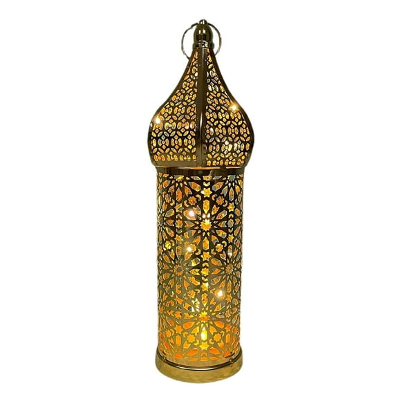 Moroccan Lantern Light Props Iron Desk Lamp for Wedding Hollow LED Wind Lamp,Large