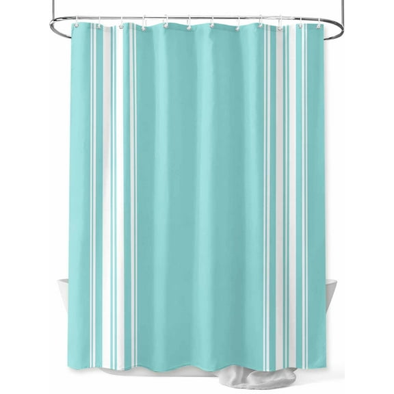 Farmhouse Teal Shower Curtain, White Stripe Waterproof Shower Curtain Set with 12 Hooks Lightweight Washable Fabric Shower Curtains for Bathroom 72x72 Inches