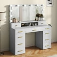 thumbnail image 2 of Uforic Large White Vanity Desk with LED Mirror & Power Outlets, Makeup Table with 11 Drawers and 3 Lighting Modes for Bedroom and Dressing Room, 2 of 9