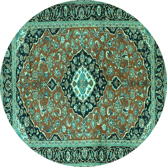 Ahgly Company Indoor Round Medallion Turquoise Blue Traditional Area Rugs, 7' Round
