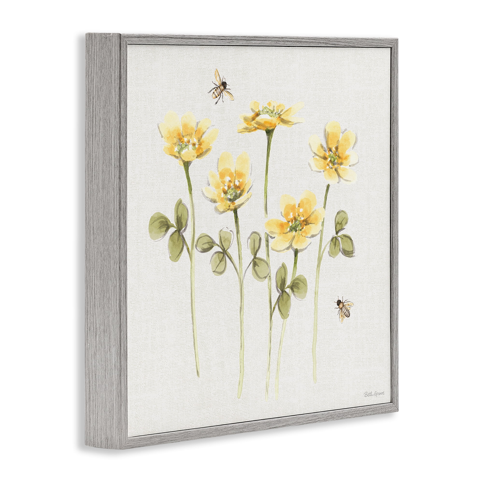 Stupell Industries Sweet Yellow Honey Flowers Gray Framed Giclee Art, design by Beth Grove