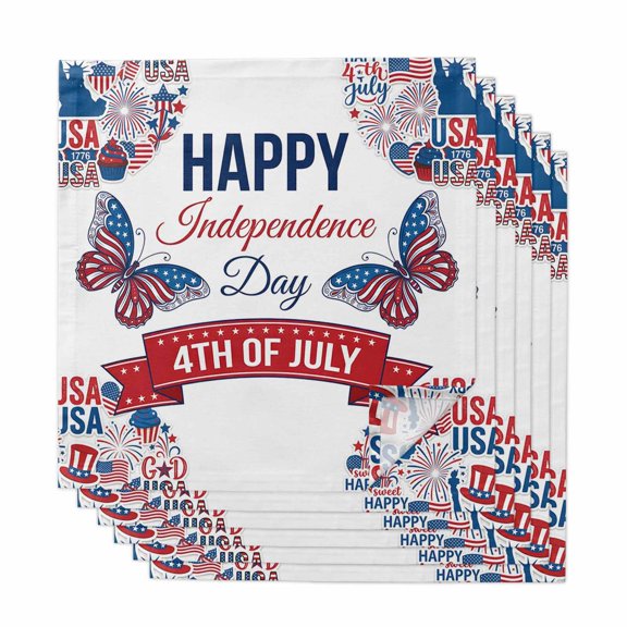 4th of July Cloth Napkins, Independence Day USA Flag Butterfly Watercolor Washable and Reusable Dinner Napkins Set of 6, Table Napkin for Kitchen Party Birthday Wedding Hotel Housewarming 20"x20"