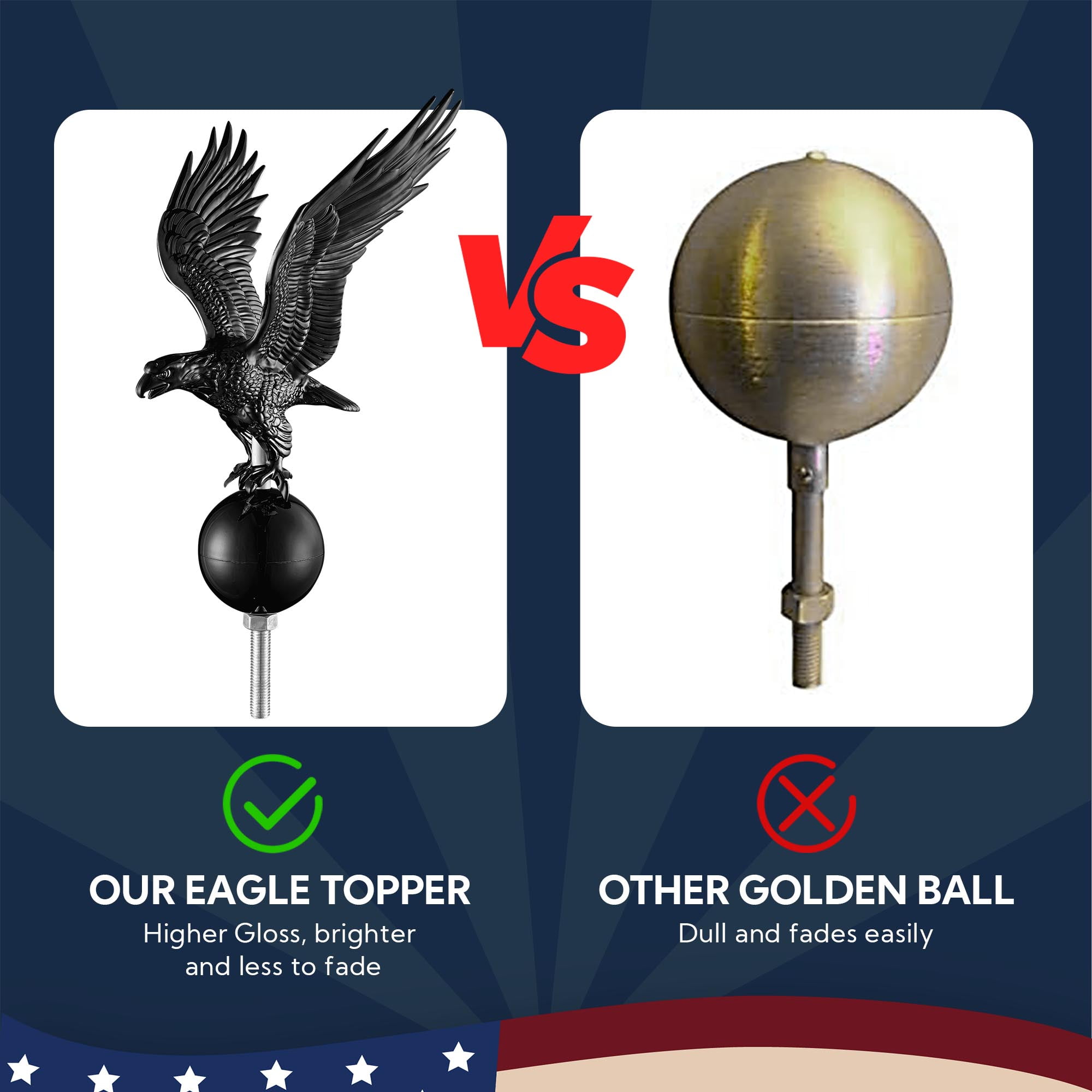 Yescom EZ GO 20ft Eagle Topper Telescopic Flag Pole Kit Upgraded Rotating Lock Outside 3x5' US Flag Ball Final Black