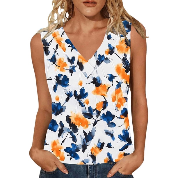 Mujeres sin Mangas Tops de Verano Moda No Posicionado Impresión Capa Base Camiseta Rayas Cuello en V Superior Casual Diario