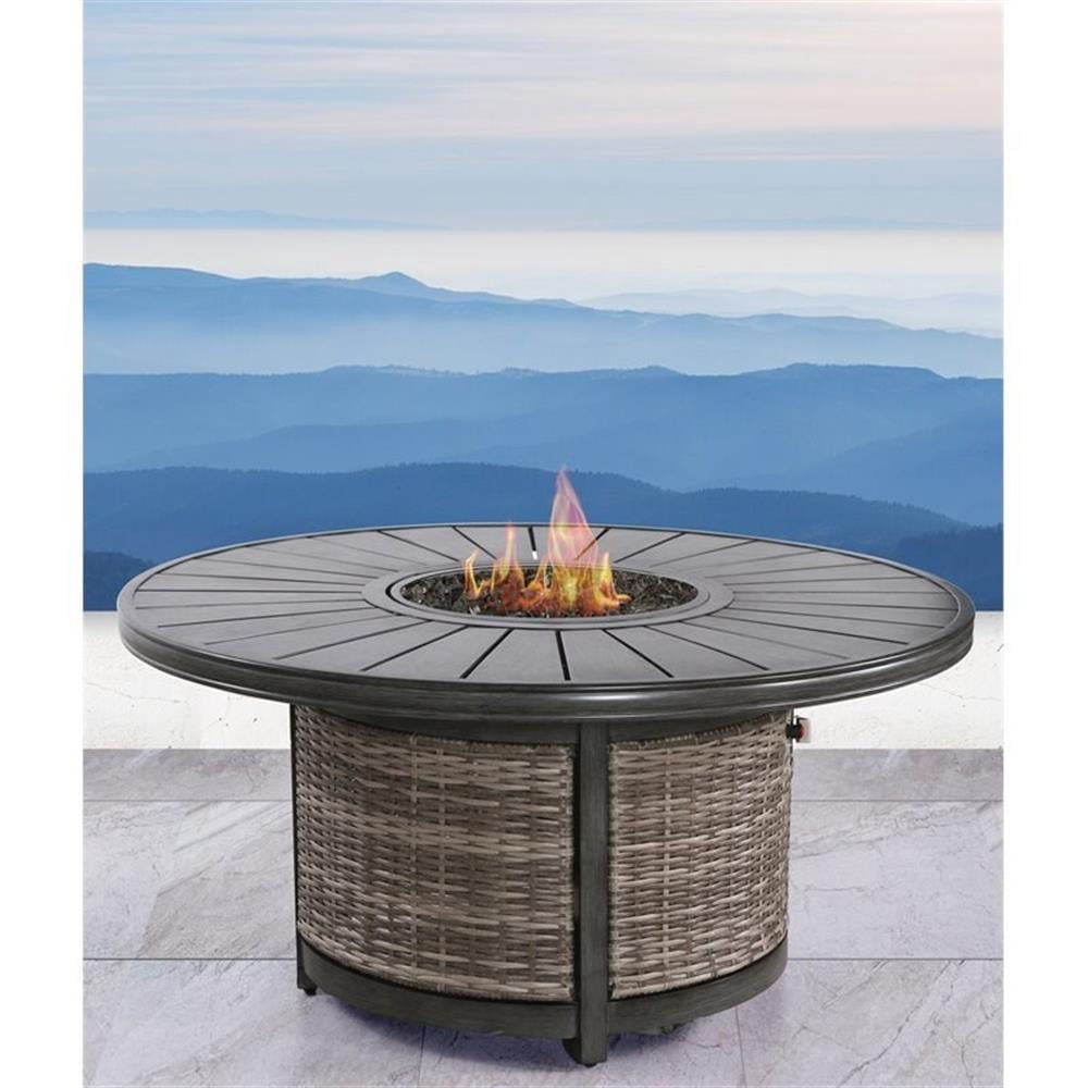 Living Source International Modern Aluminum/Wicker Propane Fire Pit Table - Gray