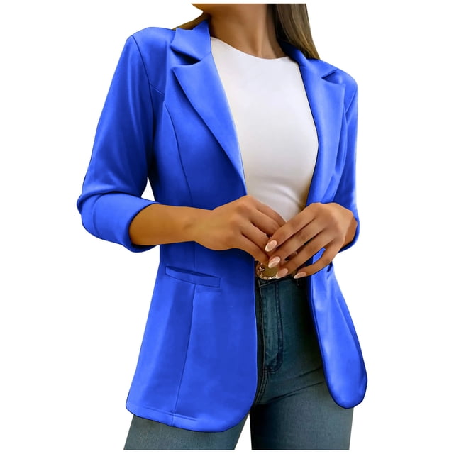Yuyuzo Veste Blazer à Col à Revers pour Femmes, Ouvert devant, Manches Longues, Couleur Unie, avec Poches